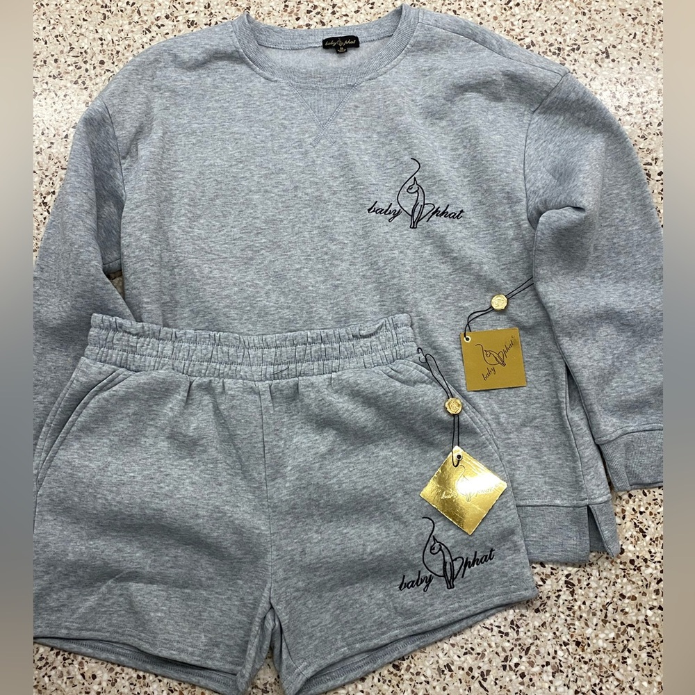 Baby Phat heather gray sweatshirt and shorts set